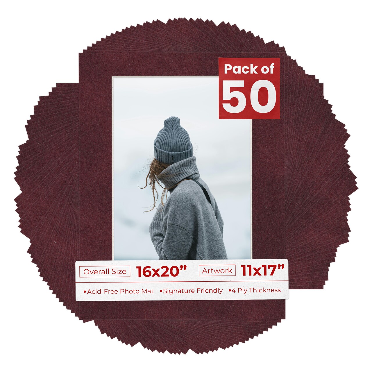 Dark Red Suede Mat Board for 16x20 Frames - Fits 11x17 Photos